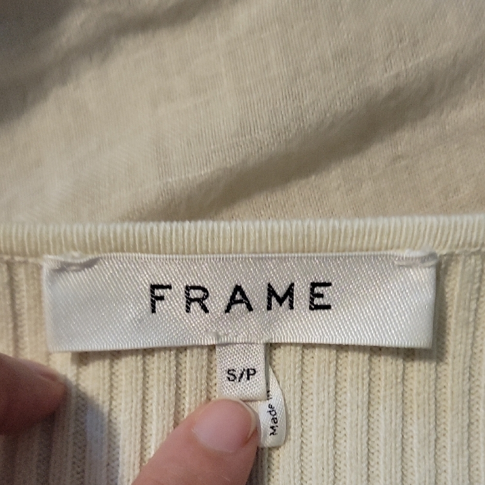 Frame Cream Bone Ribbed Zip Long Sleeve Top - S - Picture 4 of 12